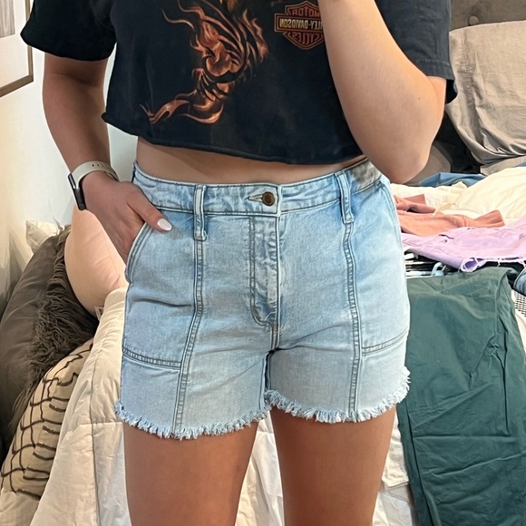 Denim Frayed Shorts - Picture 1 of 7
